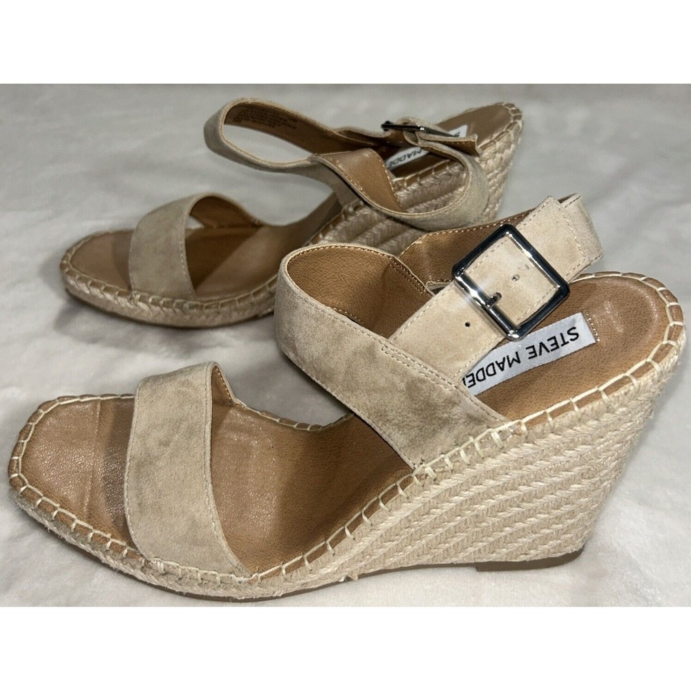 Steve Madden Women's Upstage Wedge Sandal, Tan Suede, Size 10